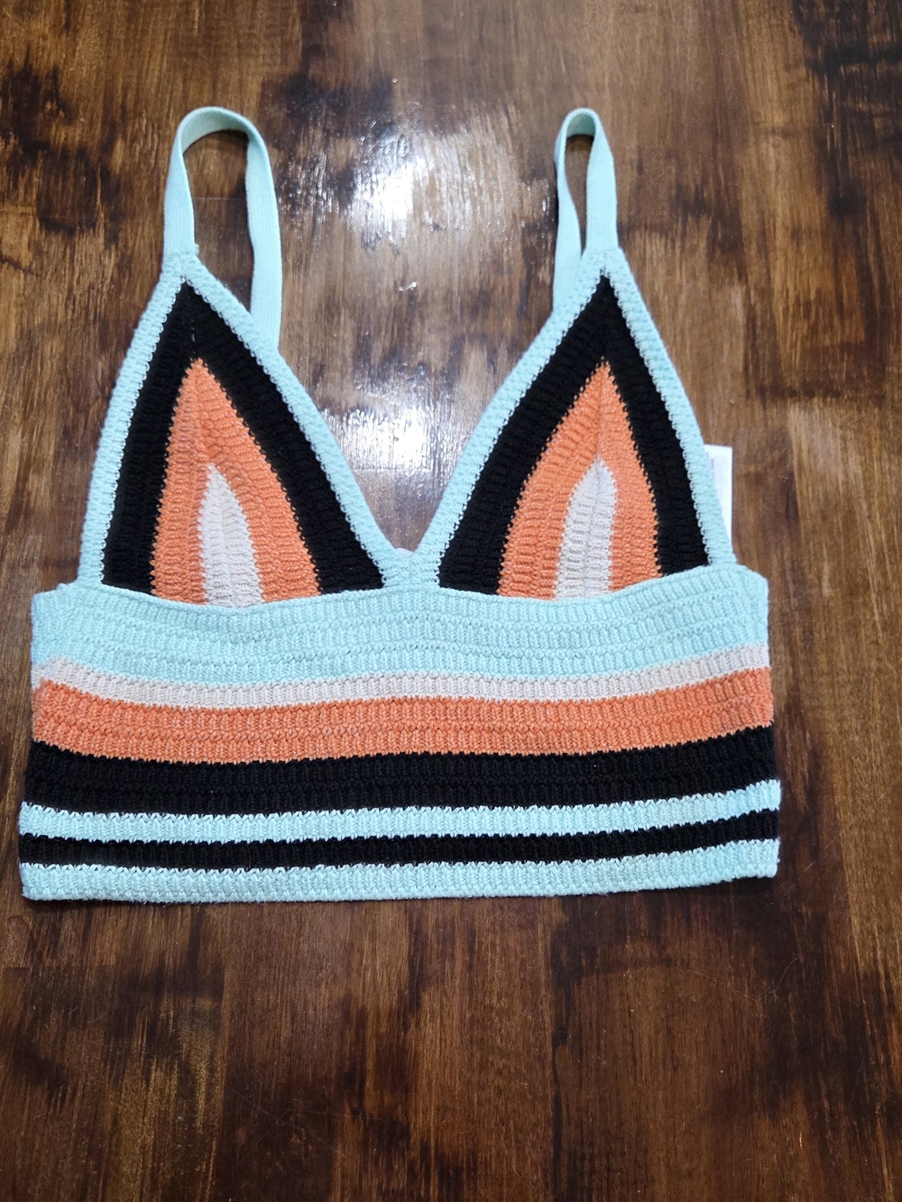 ZARA Crochet Knit Triangle Striped Multicolor Cropped Tank Top, Small Boho